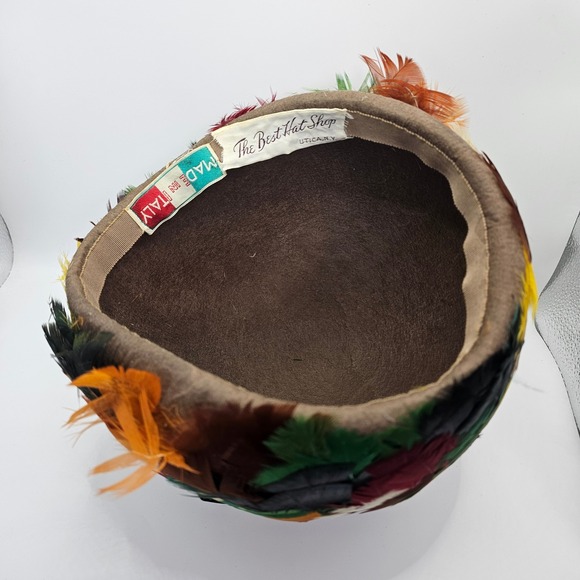 Vintage 60s Feather Pillbox Hat Made in Italy Multicolor Mod Jackie O Mad Men main image 7